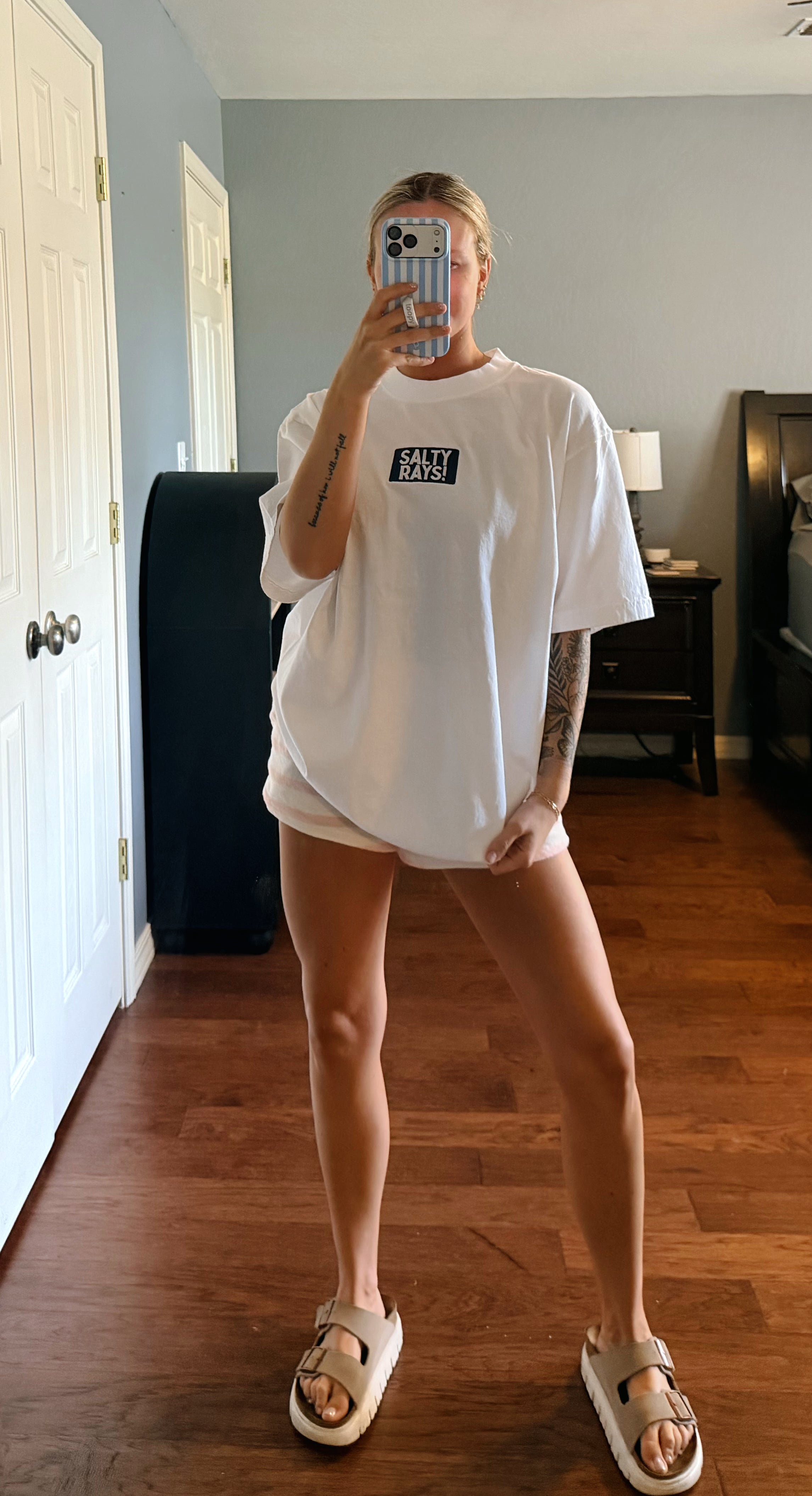 Terry Shorts - Pink + White Stripe